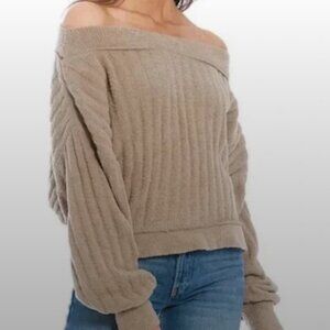 Free People Cabin Fever Pullover Chenille Sweater Beige Taupe Oversized XS EUC